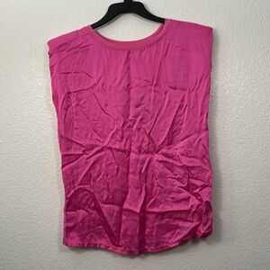 Brand Bazaar Silk Blend Mixed Media Top w/ Shoulder Pads Barbiecore